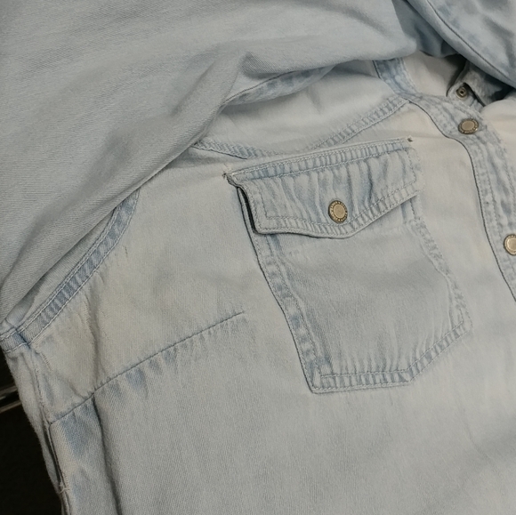 Vintage John Baner Distressed Jean Long Sleeve Shirt Womens L Denim Worn w/Holes - Picture 11 of 16